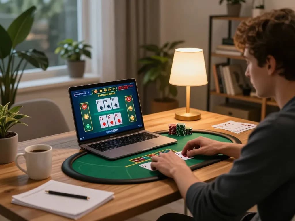 Player engaging in a thrilling online blackjack game with MM88, showcasing strategy and excitement.