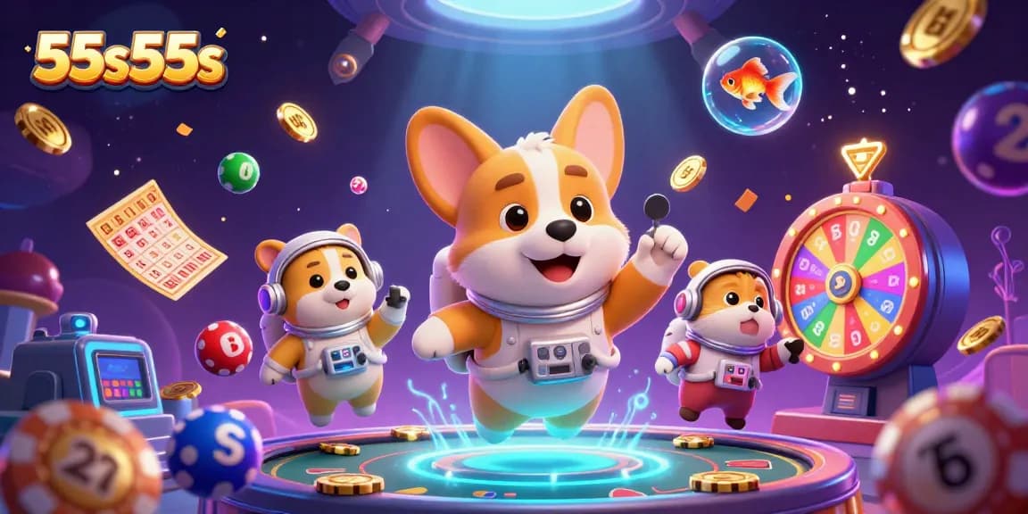 Engage in thrilling gameplay with 55s55s featuring entertaining characters in a vibrant casino scene.