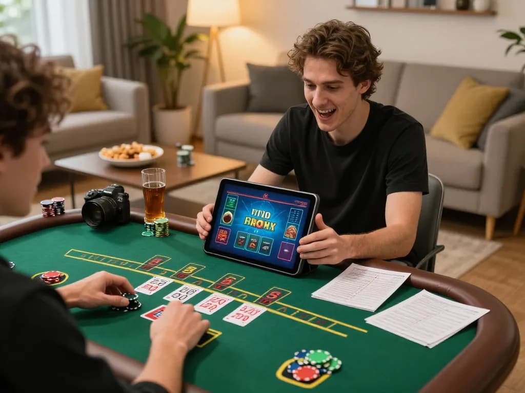 Engaging in casinò americani online through live dealer blackjack on a tablet in a cozy setting