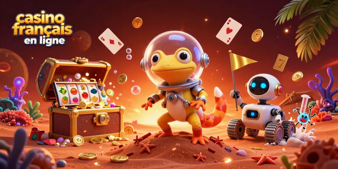 Venez découvrir le casino français en ligne, avec des détails captivants d'un geco martien et un trésor doré.
