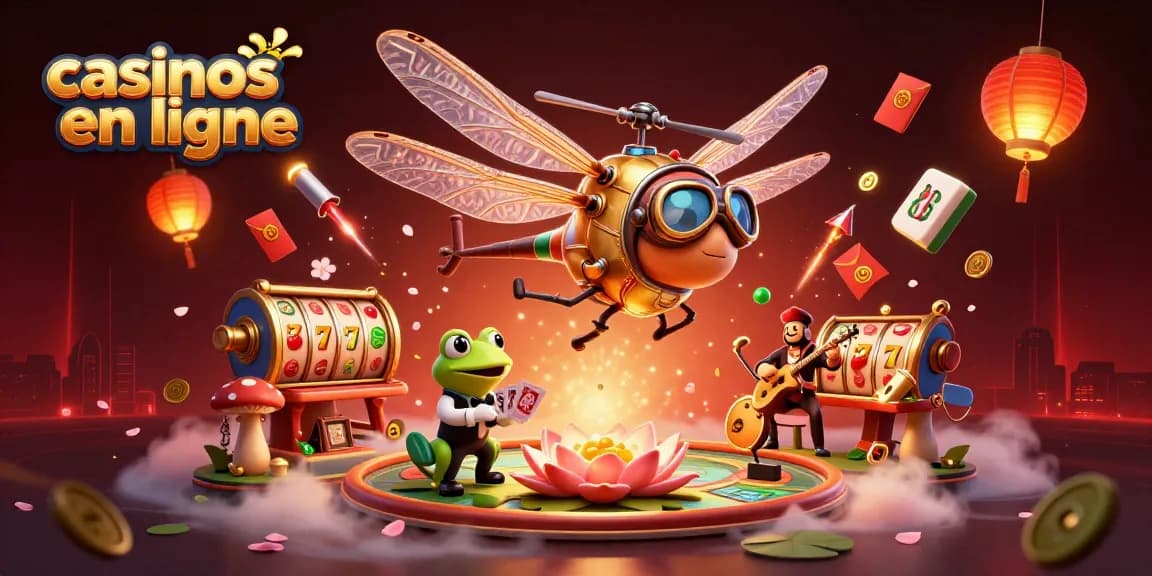 Plongez dans des aventures palpitantes avec des casinos en ligne, présentés par un pilote libellule et un croupier grenouille.