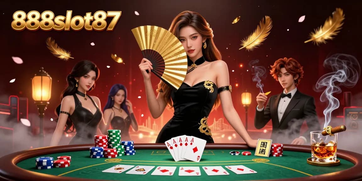 Experience the thrill of gaming at 888slot87 with stunning visuals of an Asian woman playing poker.