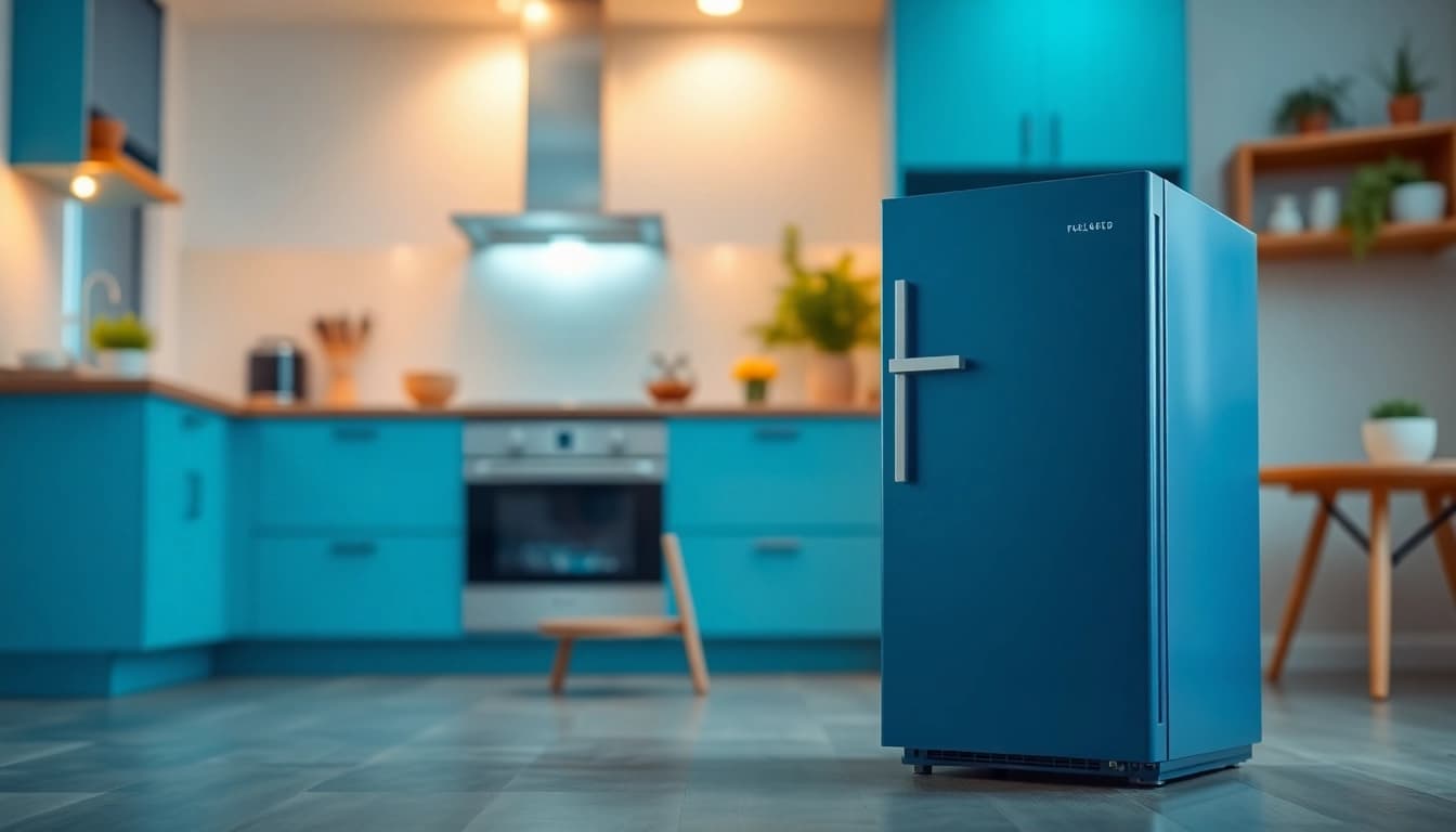 Showcasing an affordable mini fridge and freezer in a contemporary kitchen design.