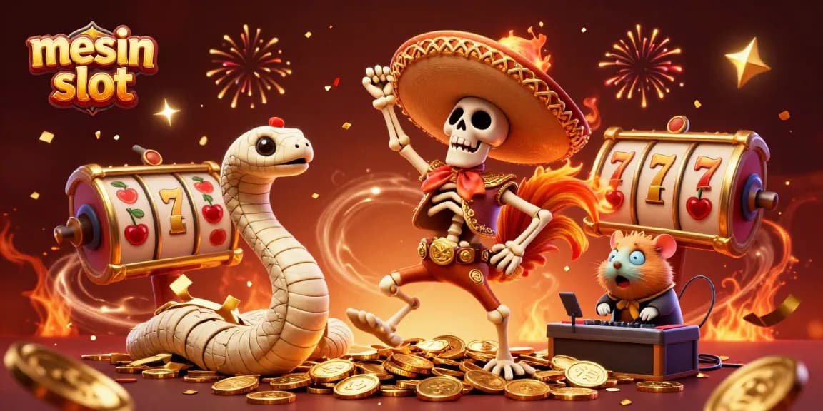 Experience the excitement of mesin slot gameplay with vibrant characters celebrating on golden coins amidst spinning slot reels.