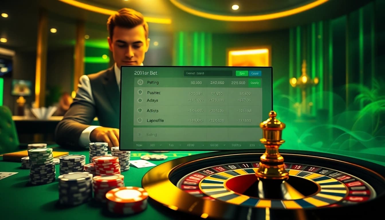 Situs bola online betting strategies showcased on a vibrant casino table with poker chips and cards.