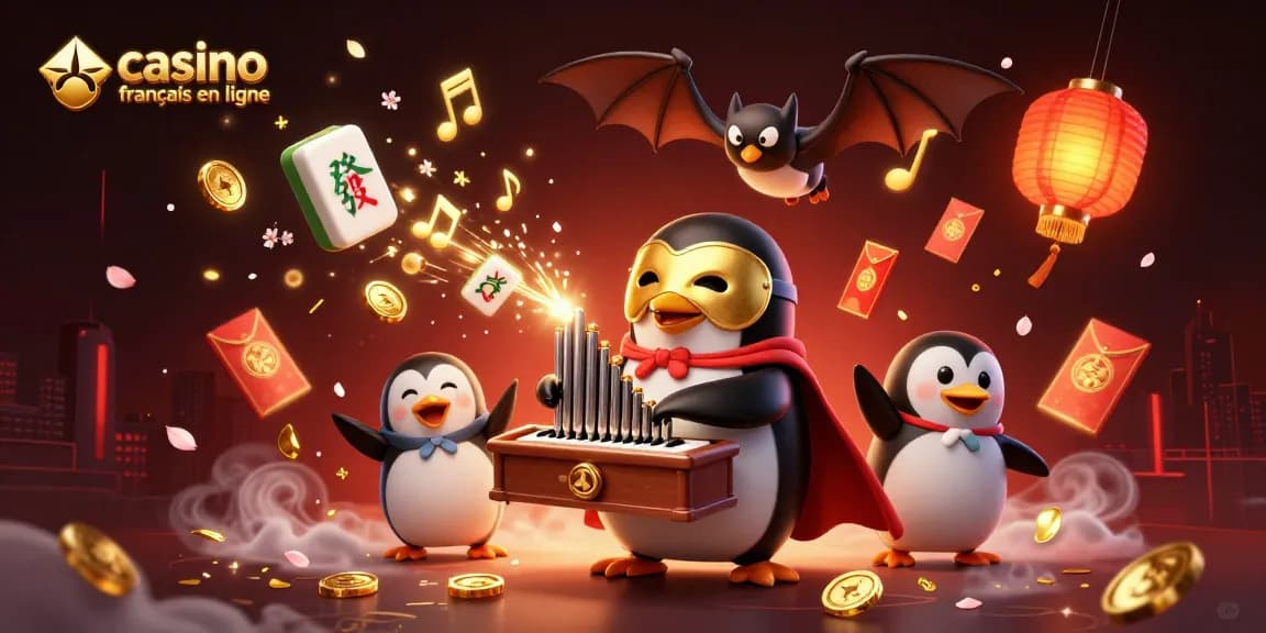 Casino francais en ligne : un pingouin fantôme jouant de l'orgue et des pièces d'or fusant autour.