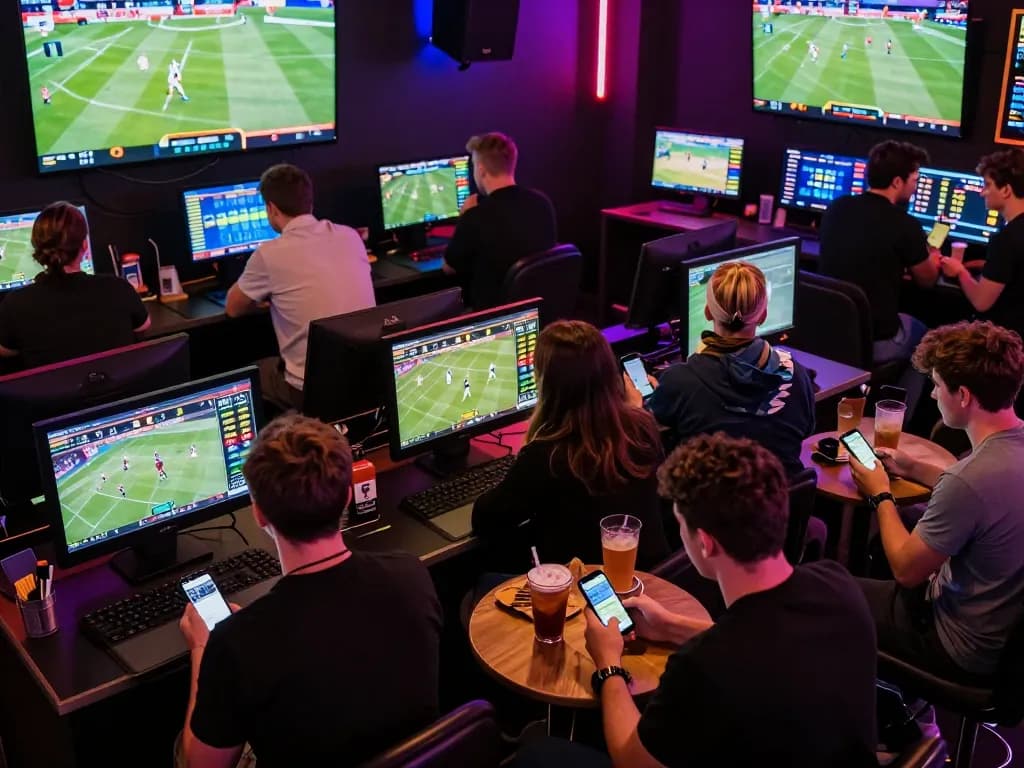 Bet enthusiasts analyzing sports odds on the 88clbgo platform in a vibrant betting environment.