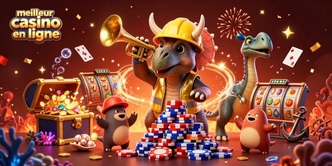Construire une pyramide de jetons au meilleur casino en ligne avec un tricératops festif.