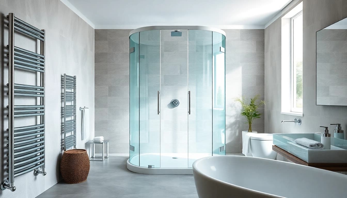 Sonni sanitär GmbH präsentiert elegante Badprodukte in einem modernen Badezimmer.