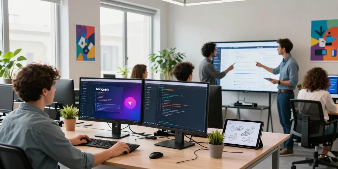 Collaborative team working on telegram中文版下载 in a modern digital workspace.