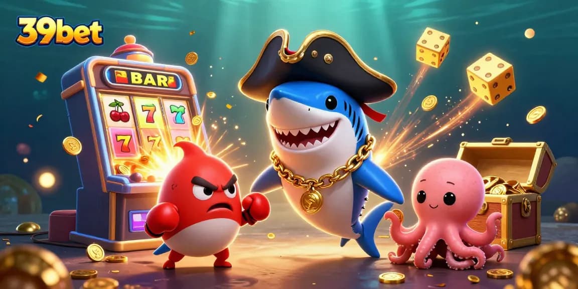39bet pirate shark leads a fun-filled casino adventure with vibrant slot machines and cheerful sea creatures