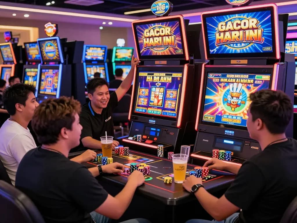 Pemain yang bersemangat menikmati slot gacor hari ini di kasino online yang cerah.