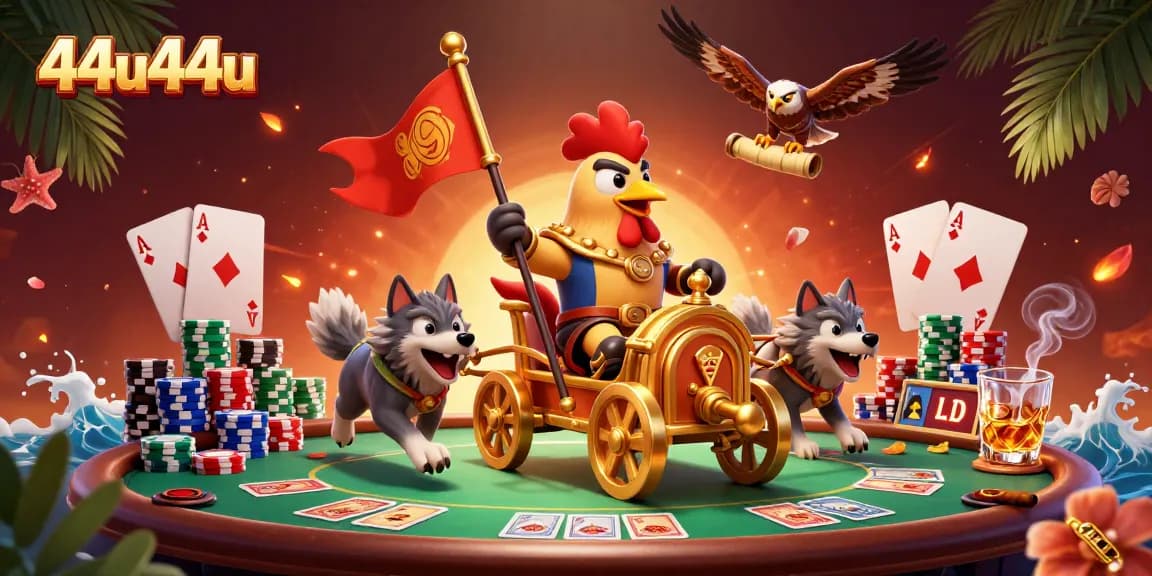 Aposte como o 44u44u e vença com um guerreiro em um chariot dourado e diversas cartas de poker.
