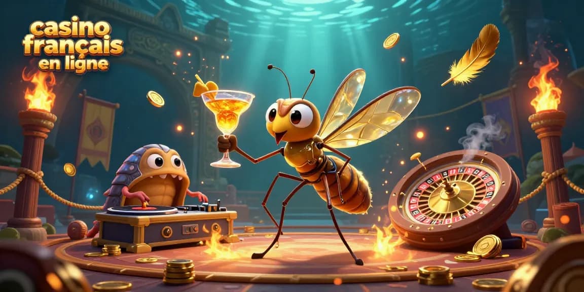 Un casino français en ligne vibrant avec un moustique en ambre en mascotte et des animations captivantes.
