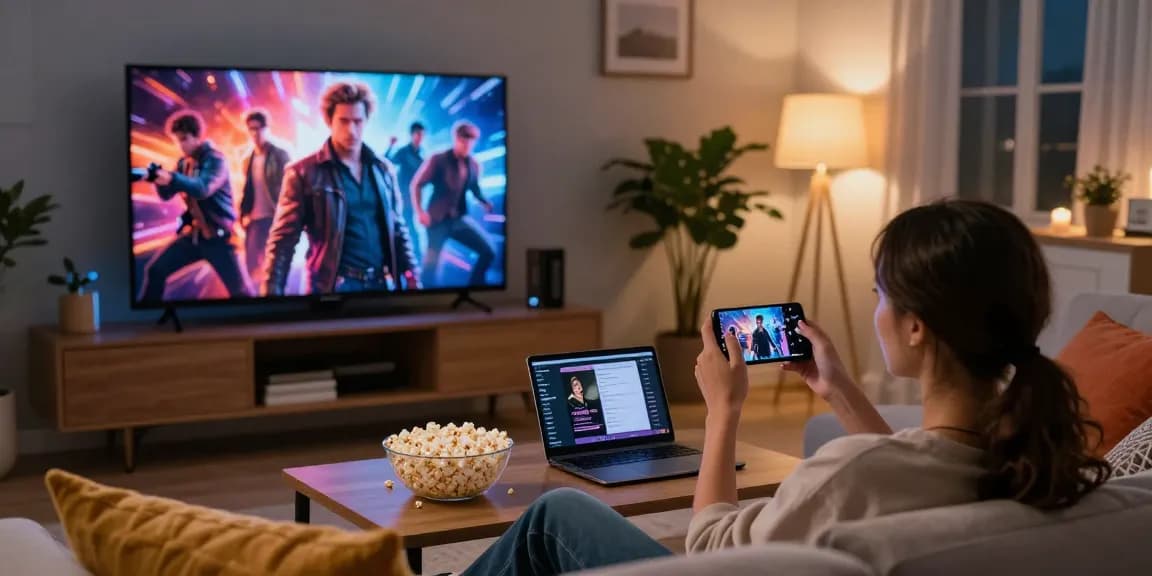Couple streaming movies with Pikashow APK on smartphone in cozy living room.