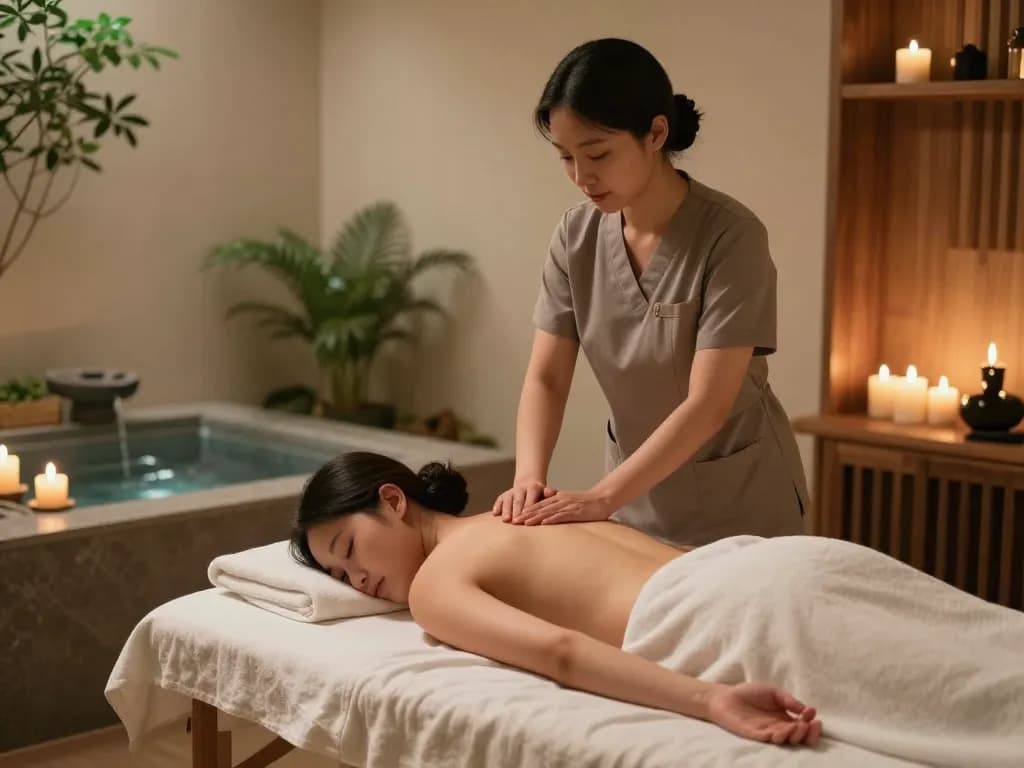 Professional 삼성동마사지 in a tranquil spa with aromatherapy elements and relaxing atmosphere.