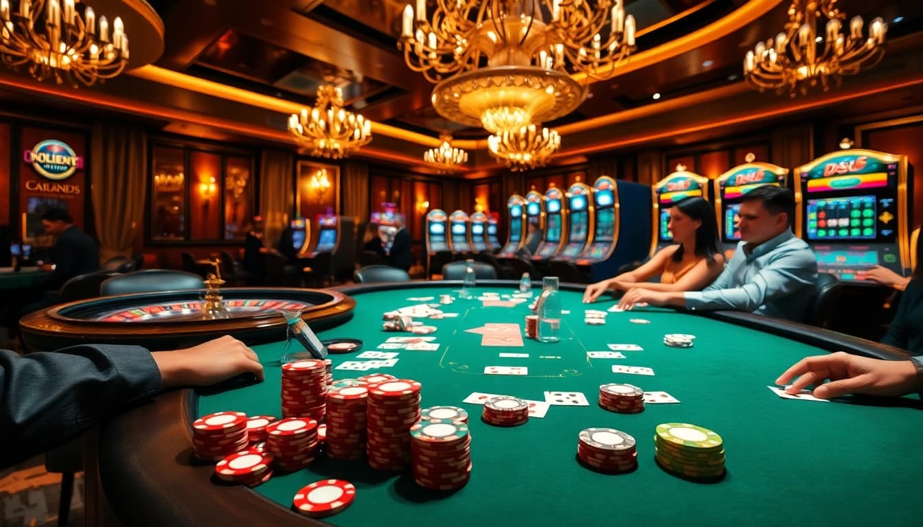 Vivez l'excitation des meilleurs casino en ligne avec une partie de poker intense entourée de luxe.