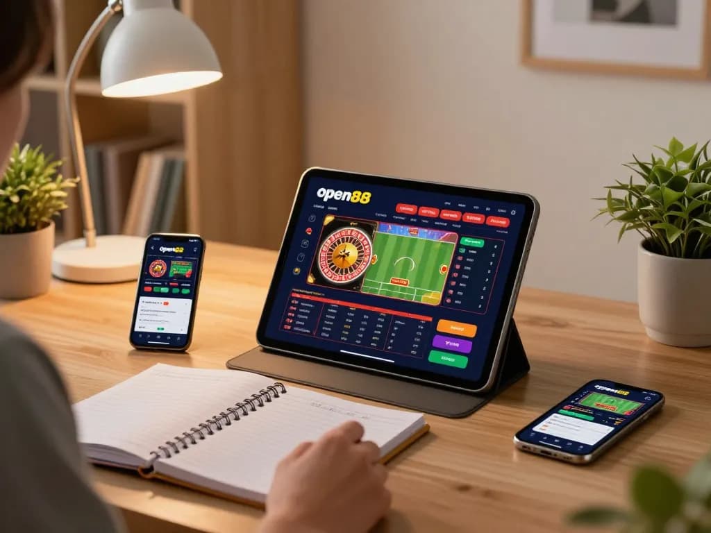 Play the engaging open88 casino app on a cozy tablet setup with strategic betting notes.
