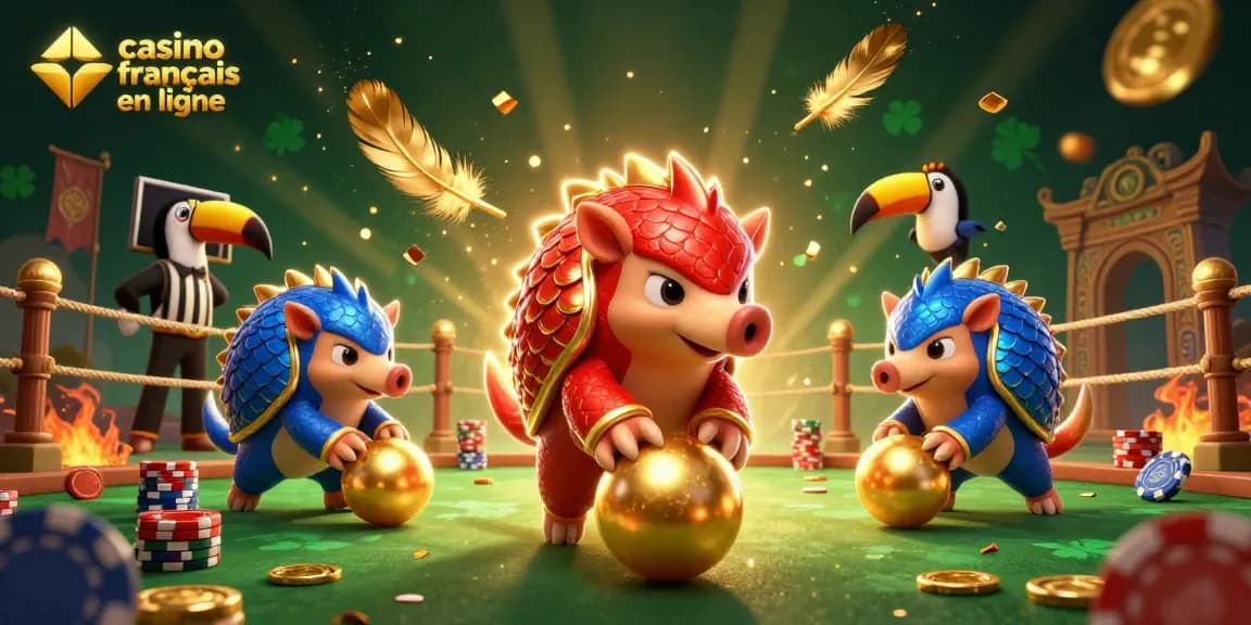 Profitez de l'expérience dynamique du casino français en ligne avec les pangolins rivaux roulant des boules d'or.