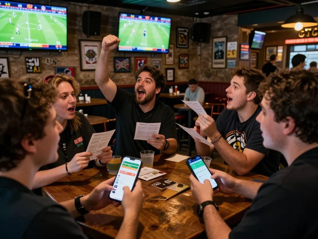 Sports betting excitement with nhandinhkeonhacai as patrons cheer for their teams during game