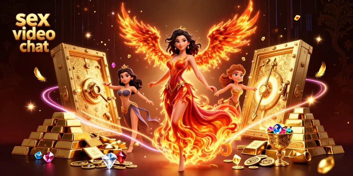 Engage in exciting sex video chat surrounded by golden treasures and dynamic energy.