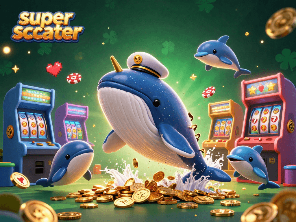 Experience the thrill of super scatter bonuses with our vibrant 3D casino illustration featuring majestic sea creatures and gaming elements.