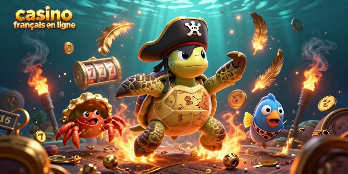 Vivez l'excitation des jeux avec casino français en ligne, présentée par des personnages animés sur un trésor sous-marin.