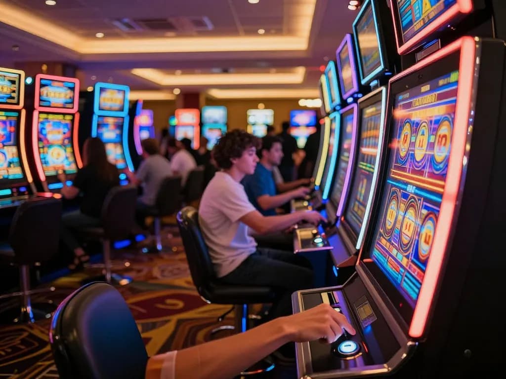 Engaging moment of slot machine gameplay at a casino featuring hitclubapk excitement