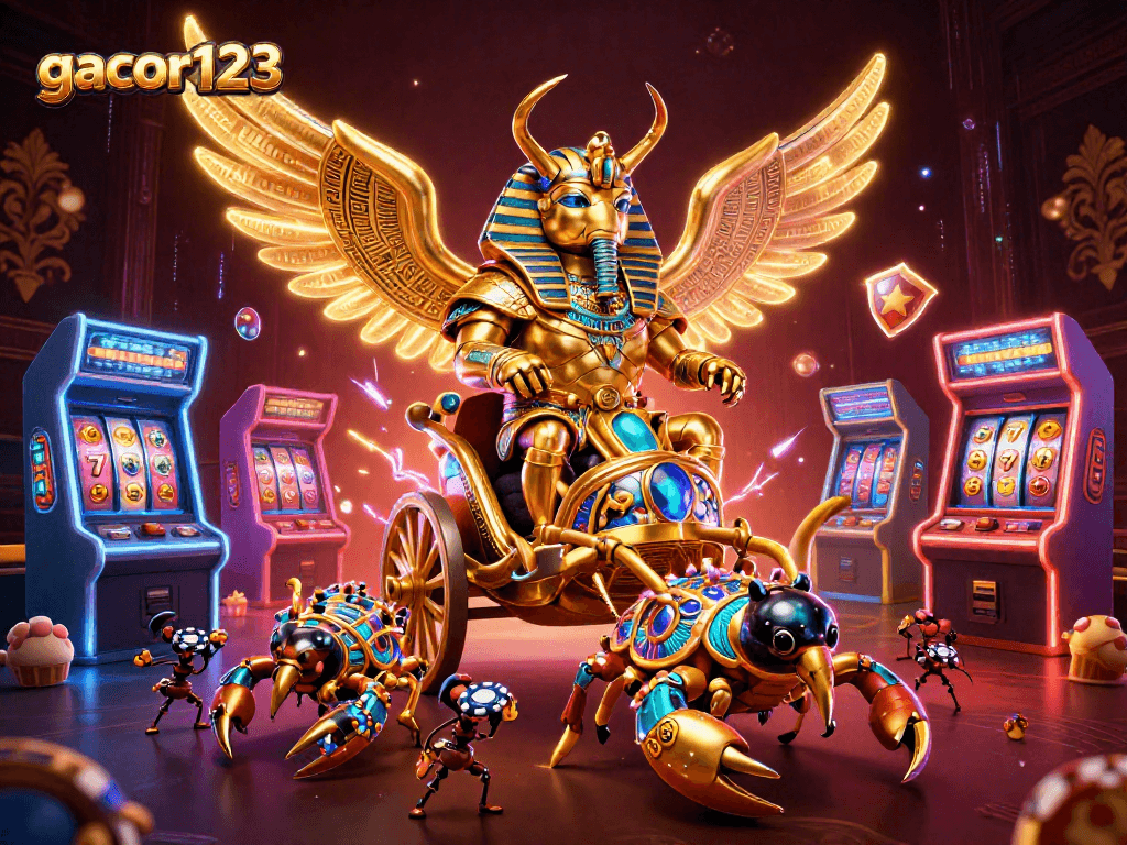 Experience the excitement of gacor123 with epic slots surrounded by vibrant gaming symbols.