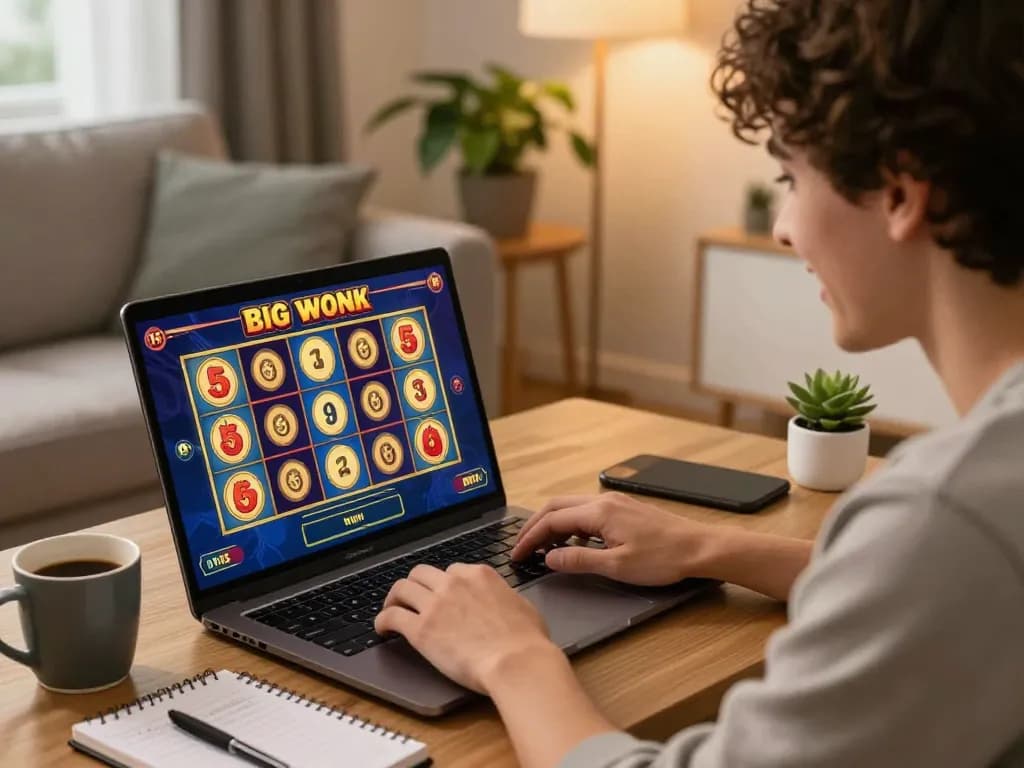 Player enjoys an exciting slot game online, showcasing the thrill of responsible gambling at home.