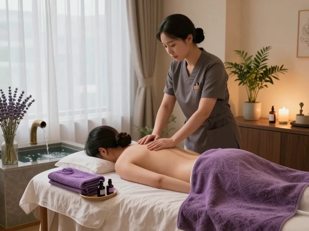 Relaxing 신사동마사지 session in a serene spa environment with calming aromas.