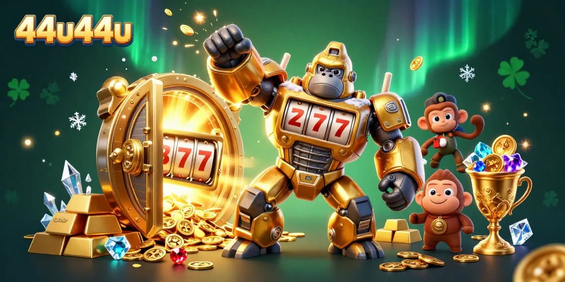 Win big with 44u44u's exciting 3D casino illustration featuring a golden gorilla mech!