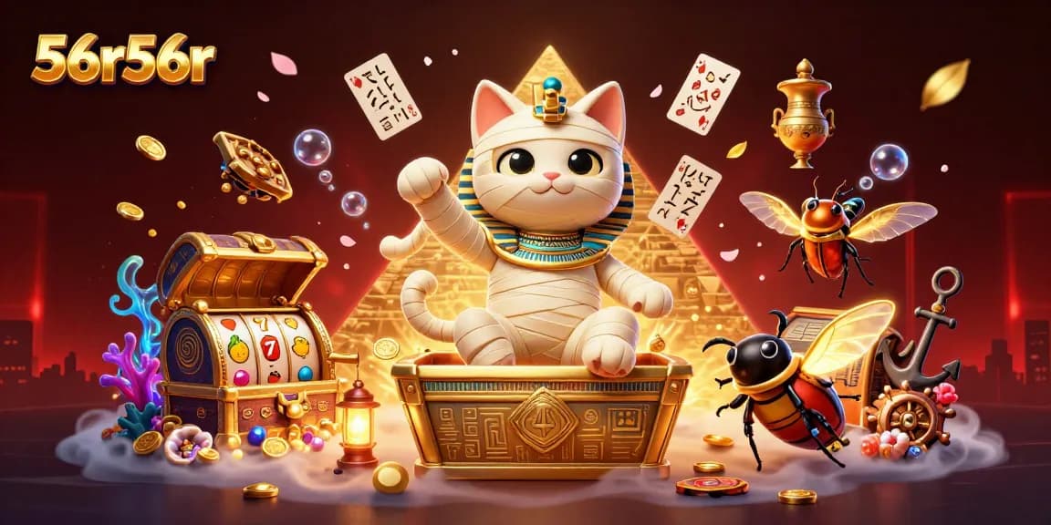 Experience 56r56r with an Egyptian mummy cat in an exciting pyramid casino scene.