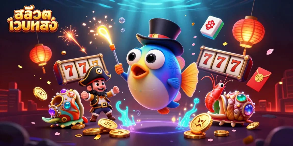 Engage with สล็อตเว็บตรง as the anglerfish attracts golden coins in a vibrant, detailed scene.