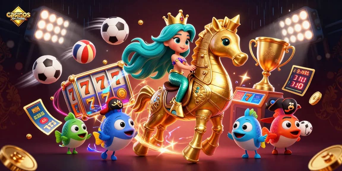 Découvrez l'univers des casinos en ligne avec cette illustration dynamique de machines à sous et personnages colorés.