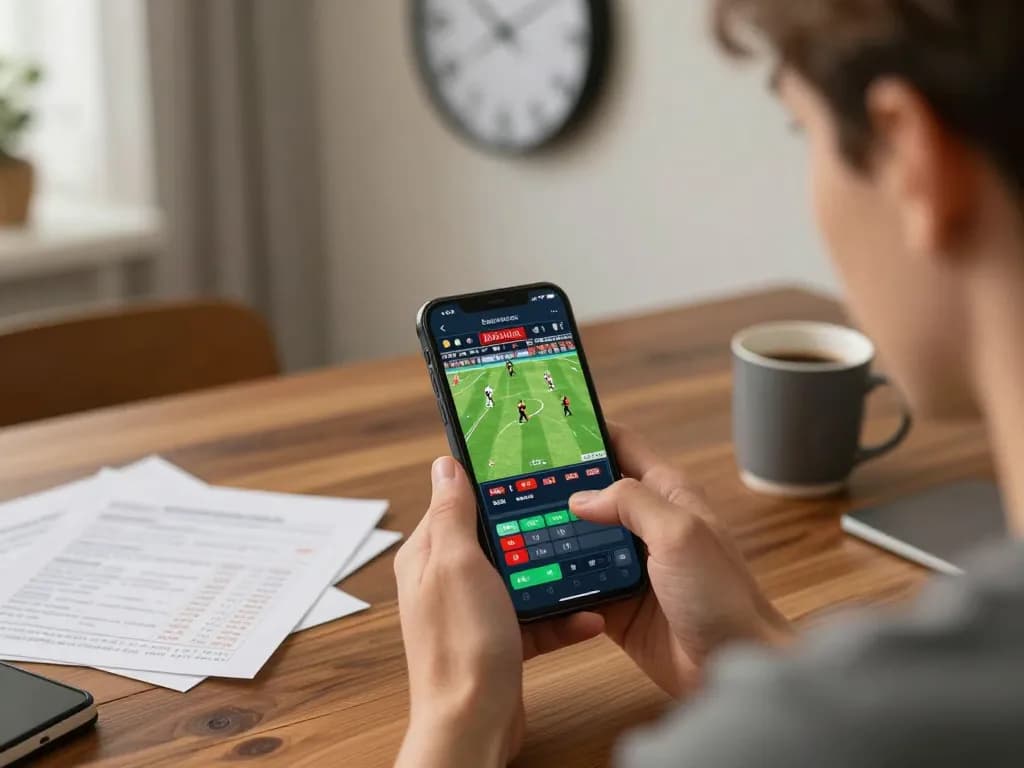Player analyzing live betting odds on 78wingo app during a home game.