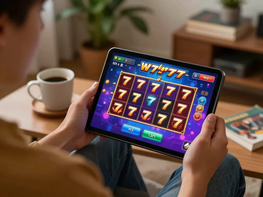 Experience the excitement of slot777 games on a tablet during a cozy home gaming session.