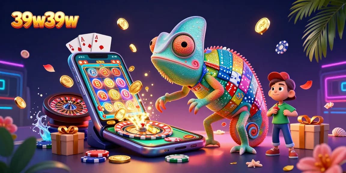 Ganhe prêmios jogando no 39w39w com jogos emocionantes e um camaleão colorido.