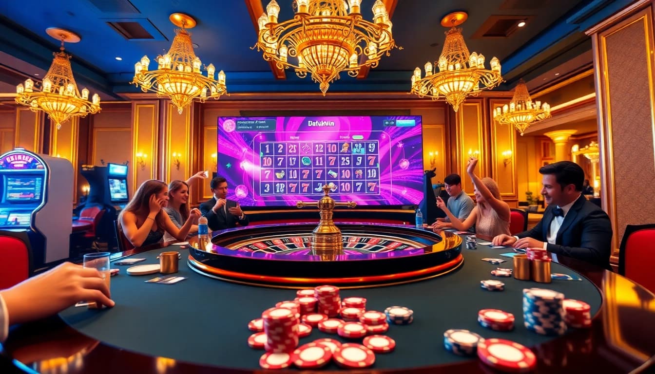 Para pemain menikmati pengalaman Datukwin Alternatif di meja roulette kasino mewah.