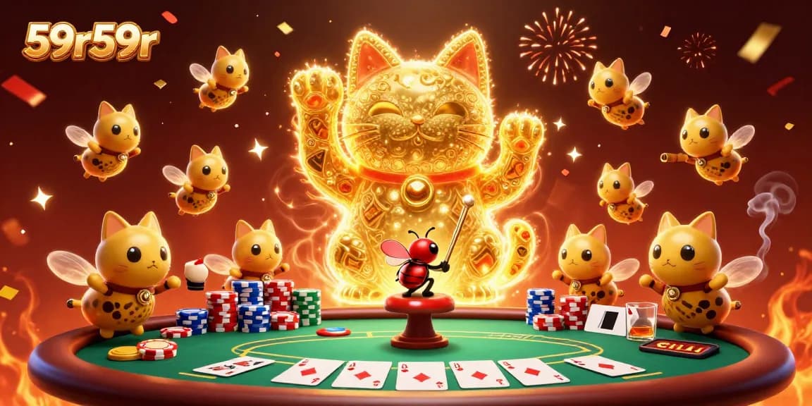 Os iluminadores de sorte 59r59r encantam em cena de cassino com cartas e fichas vibrantes.