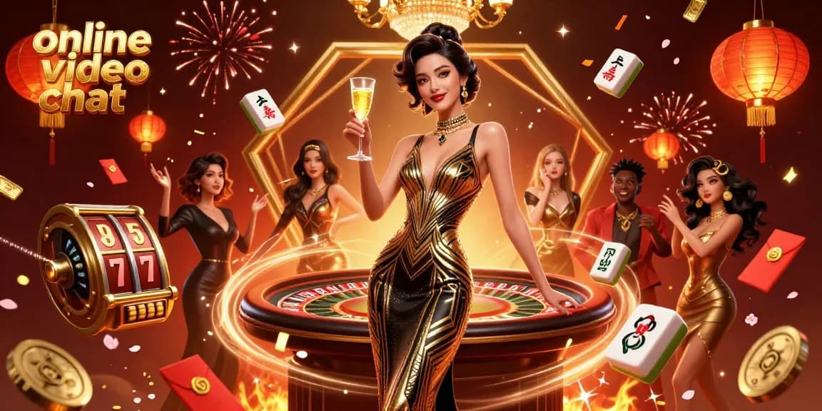 Engage in online video chat with a beautiful casino-themed scene featuring sparkling elements and rich colors.