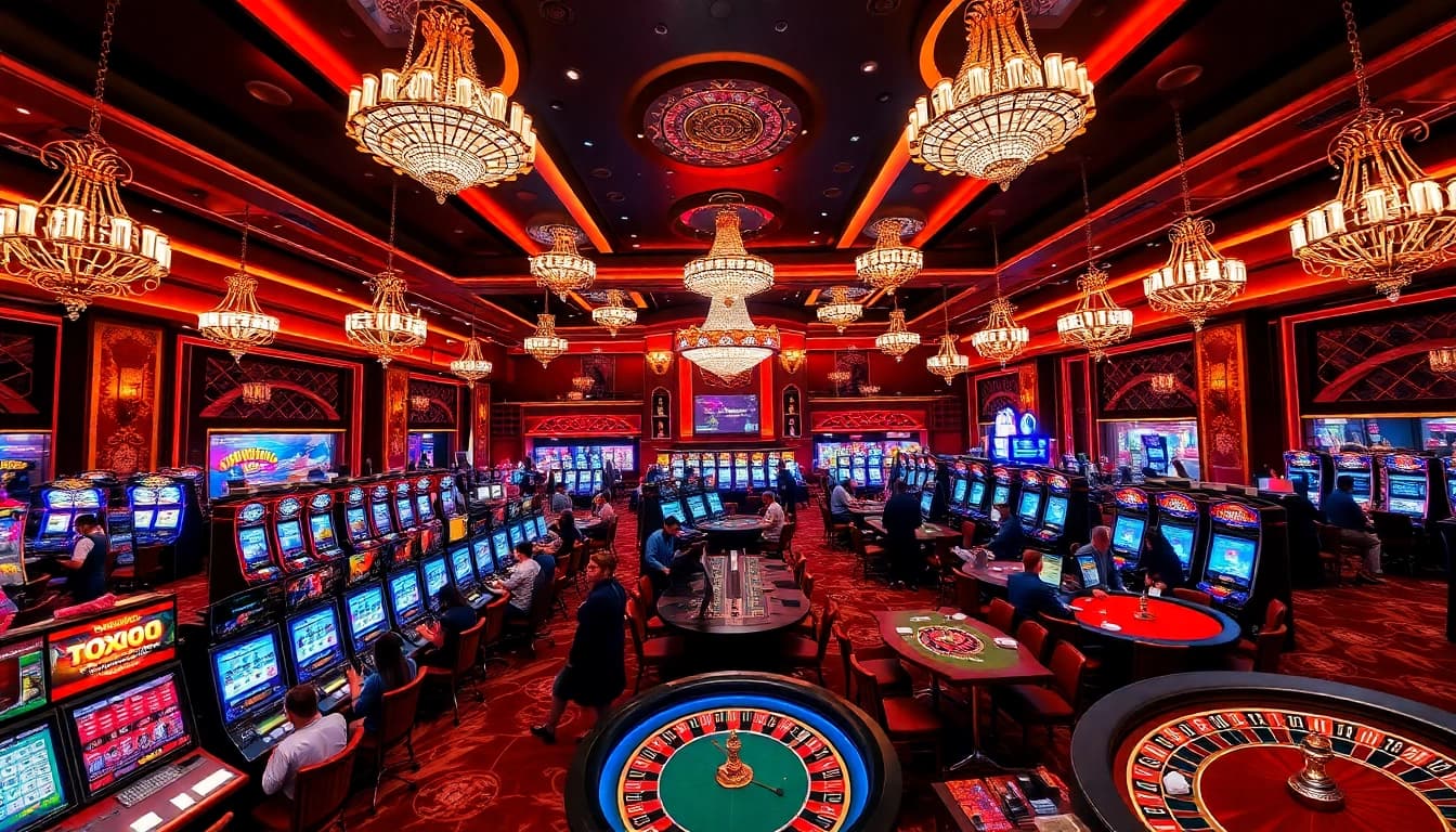 Experience the excitement at XX88 casino with vibrant gaming, tables, and luxury decor.