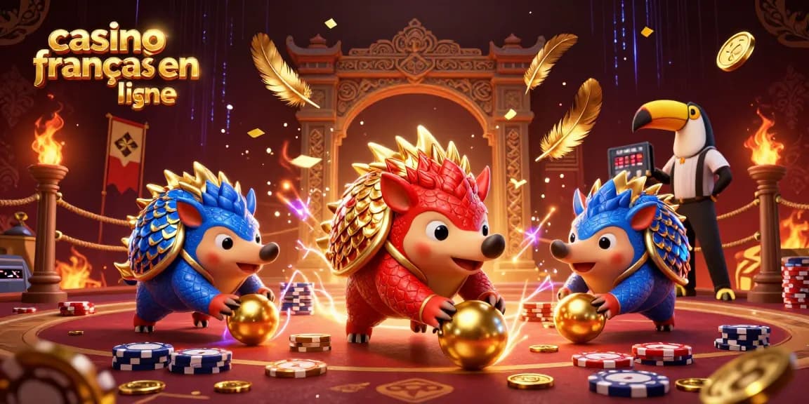Jouer dans un casino français en ligne avec des pangolins rivaux et des jetons de poker scintillants.