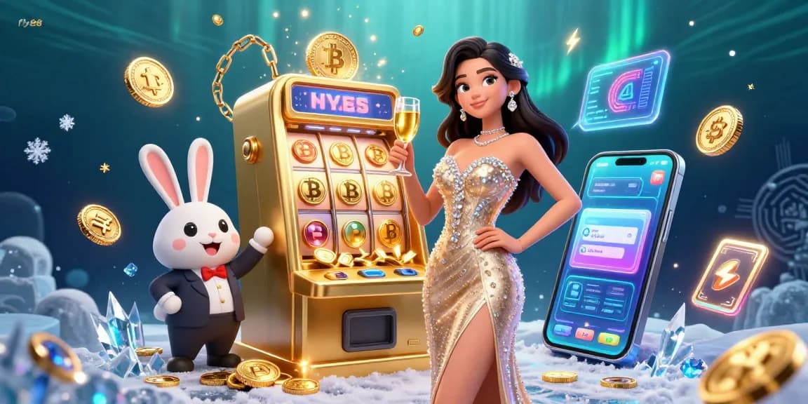 Experience the excitement of fly88 as a dazzling woman toasts at a jackpot slot machine, surrounded by vibrant crypto coins.