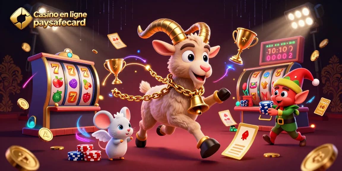 Casino en ligne paysafecard : Illustration d'un casino animé avec des personnages de fêtes et des éléments de jeux.