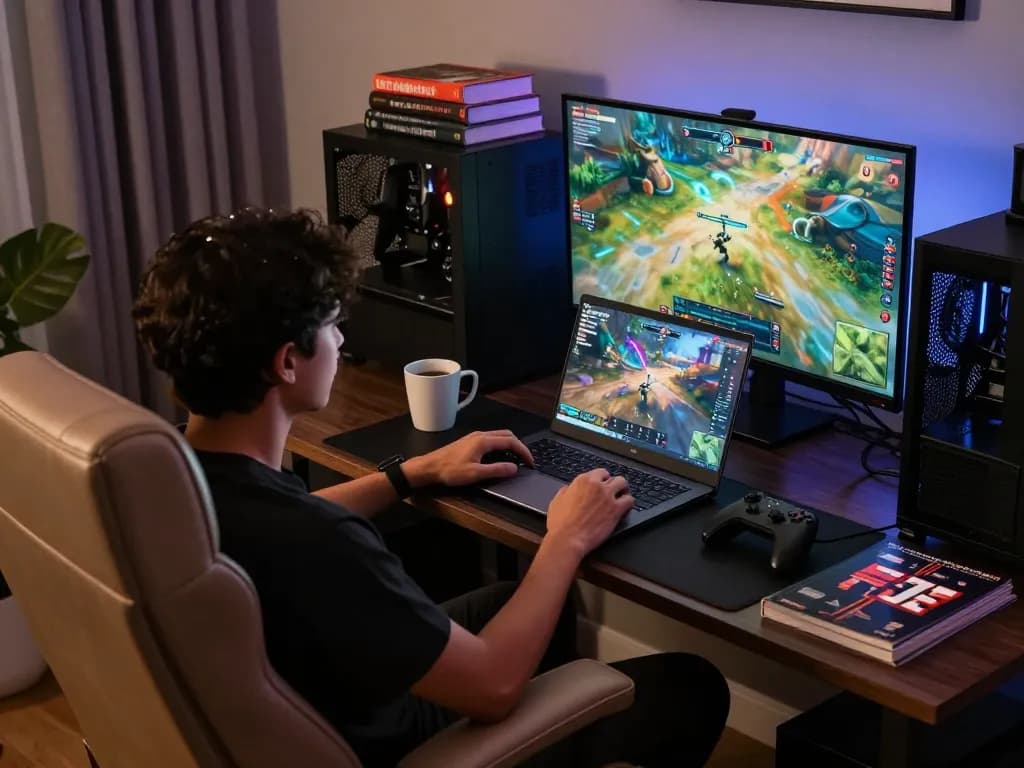 Engaging gameplay on a laptop featuring an NSFW game with interactive elements and cozy atmosphere.