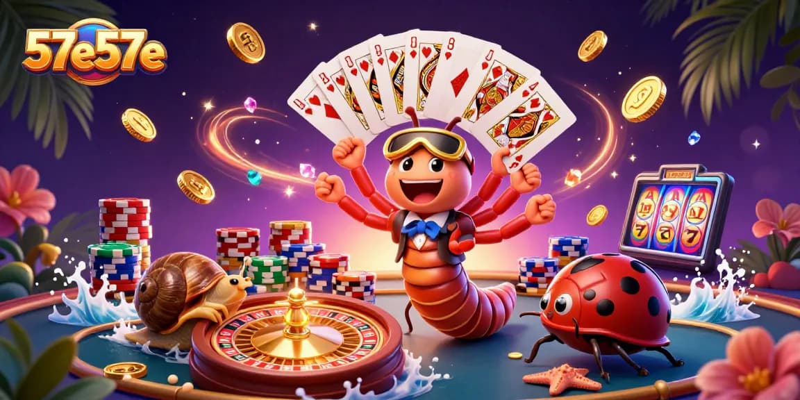 57e57e promete diversão com dealer animado em cassino com cartas e fichas