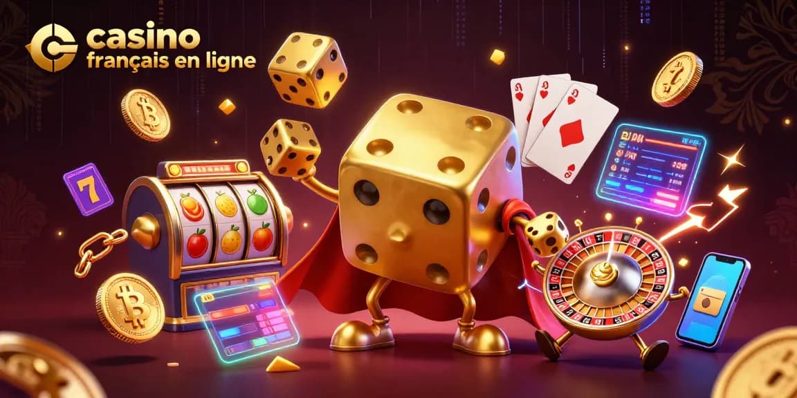 Jouez au casino francais en ligne avec une illustration animée de dés et de casinos