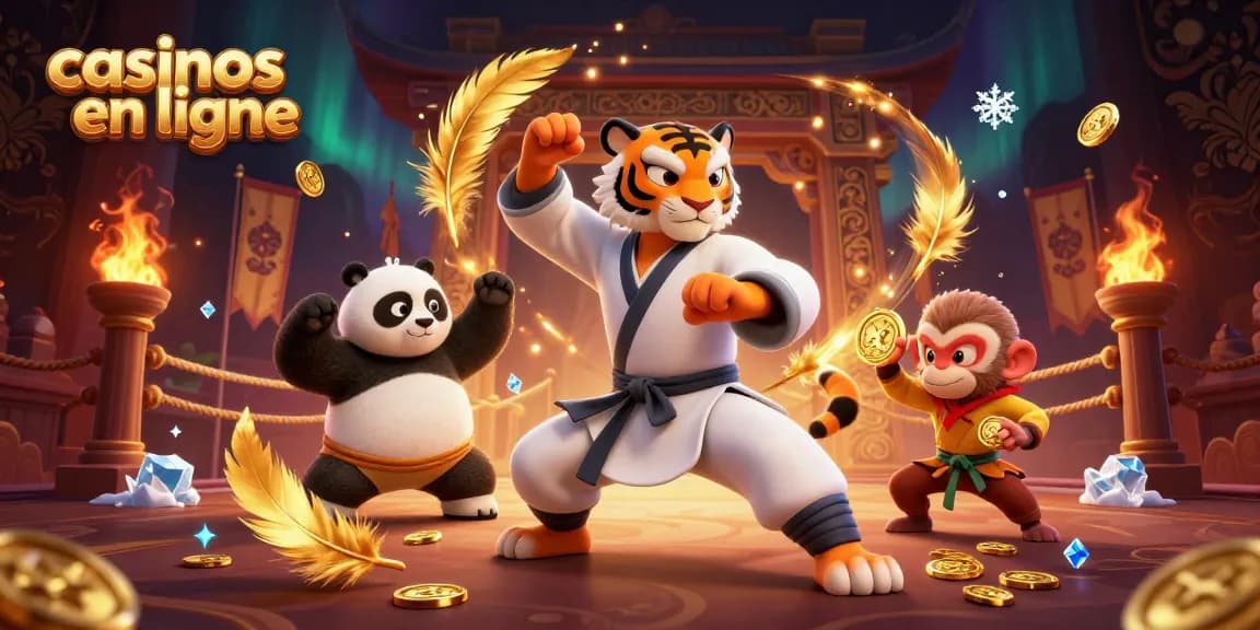Jouer sur des casinos en ligne avec des personnages de Kung Fu dans un décor riche et dynamique.