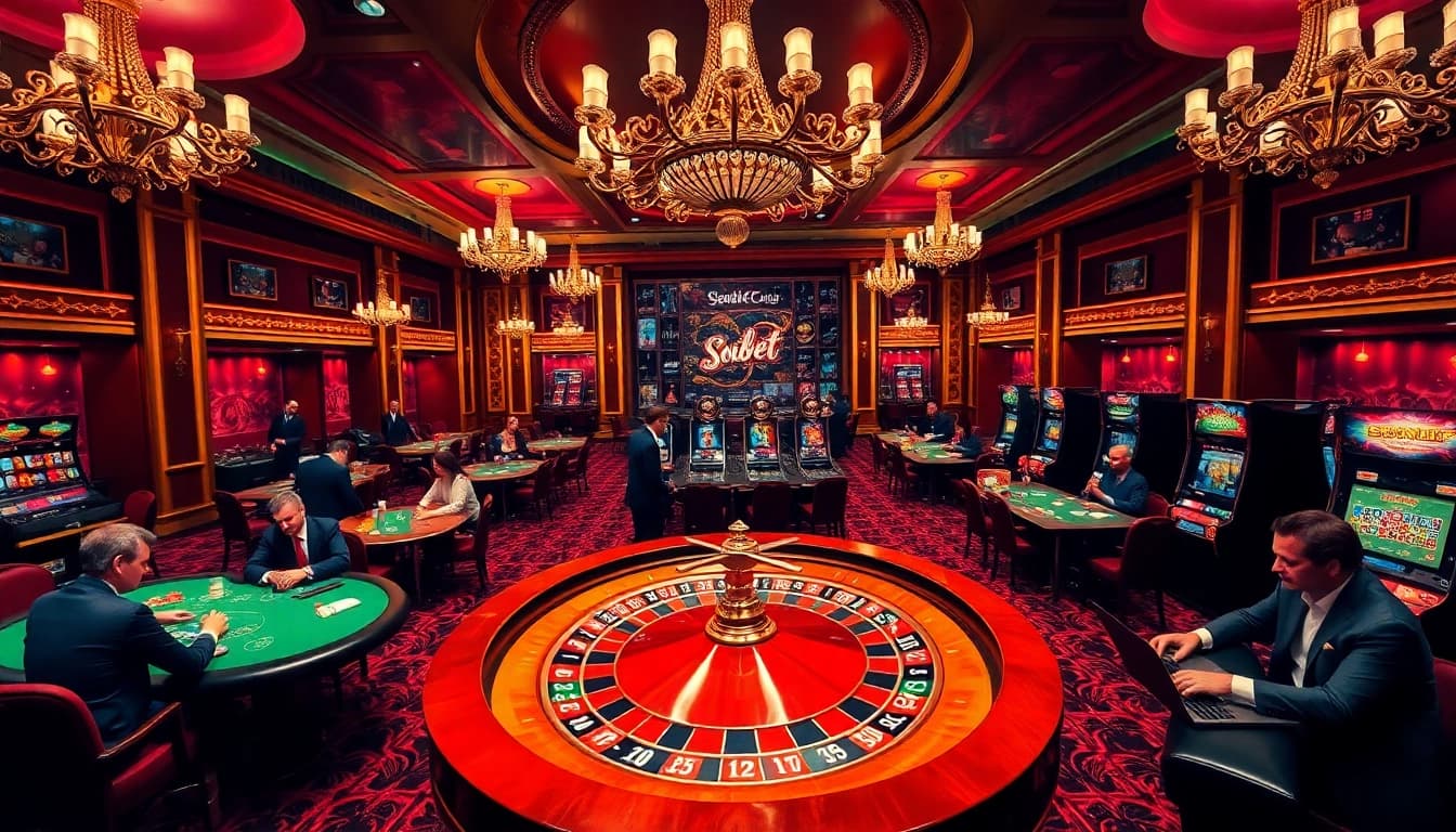 Experience thrilling gameplay at soibet's luxurious casino with exciting poker and roulette tables.
